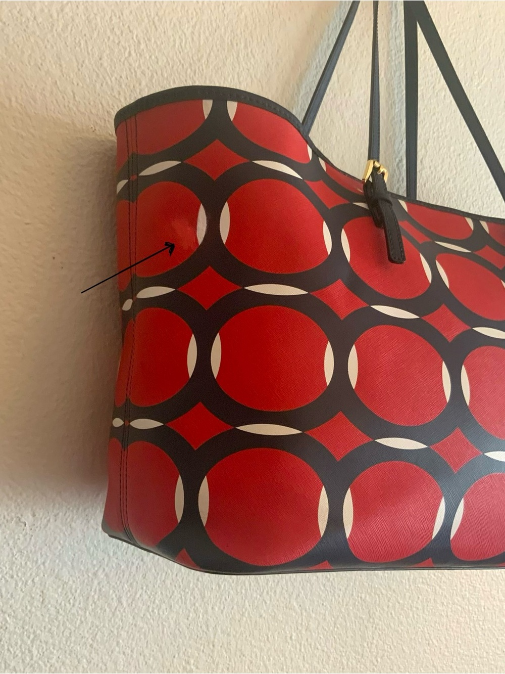 Michael Kors Red and Blue Circle-Print Tote with Gold MK Charm - Picture 11 of 16